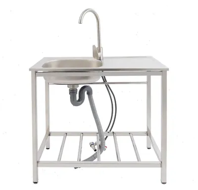 Obrázek produktu pro Průmyslové dřezy - Volně stojící dřez s pracovní plochou - S baterií - Jednodřez - Nerezová ocel 201 - 75x40x75 cm - Nosnost 40 kg - Stříbrná barva