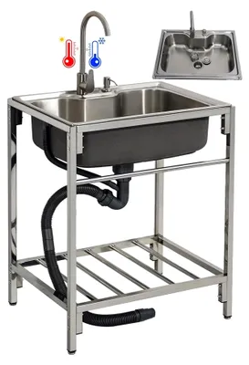 Produktbild von Freistehende Edelstahl-Spüle mit Einzelbecken für Hauswirtschaftsraum und Garage, 72 cm