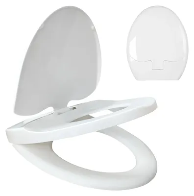 Immagine prodotto di Copertura per WC - Modello a forma di "O" per famiglie - Chiusura automatica - Sistema di fissaggio rapido - Fissaggio superiore - Bianco