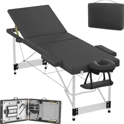 Produktbild von JOIEYOU Klappbare 3 Zonen Massageliegen aus Aluminium Rahmen & Schaumstoffpolsterung Höhenverstellbar Schönheitsbett mit Kopfstütze & Armlehnen Behandlungsliege Belast bis 230KG (Schwarz)