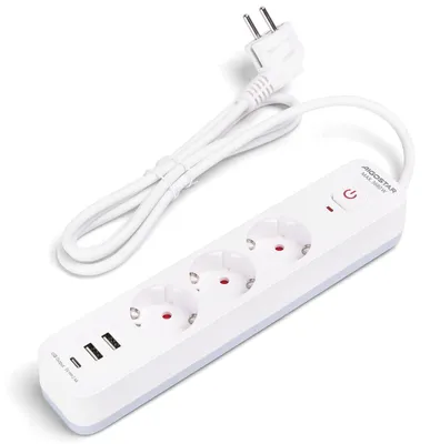 Zdjęcie produktu dla Listwa zasilająca z 3 gniazdami, długość 1,5 m, przewód 3G1,0 mm², kolor biały i szary, idealna do