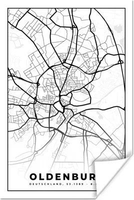 Produktbild von MuchoWow® Poster Karte - Karte von Oldenburg 120x180 cm - Kunstposter