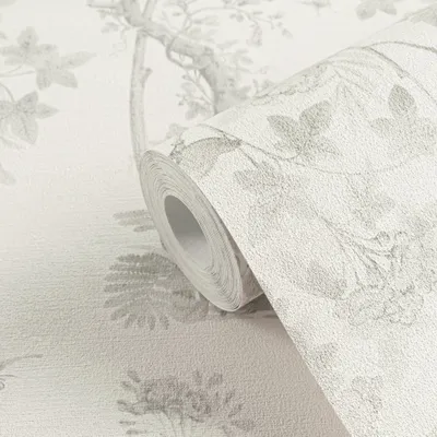 Produktbild von Blumen-Tapete mit Schmetterlinge Hellgrau Weiß - Vliestapete klassisch elegant AS-Creation (KG-174682)
