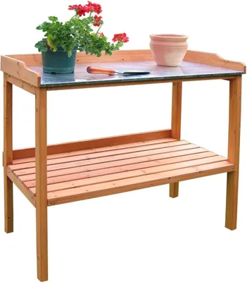 Produktbild von Pflanztisch mit verzinkter Arbeitsplatte - Braun - 98 x 48 x 95 cm