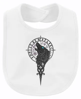 Obrázek produktu pro Vikingský motiv: Vlk Fenrir, Vegvisir, kompas, runy, nordický, Valhalla, Odin. Barva: bílá. Velikost: univerzální