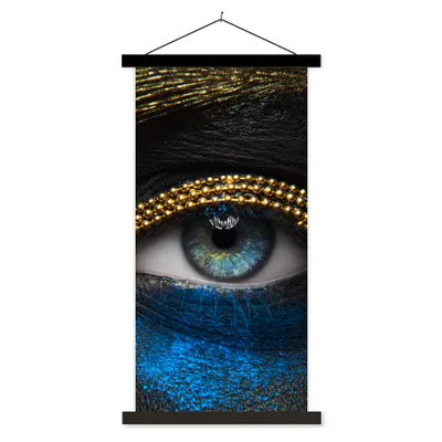 Produktbild von MuchoWow® Textilposter Frau - Augen - Make-up - Luxus - Gold 40x80 cm mit schwarzem Rahmen - Wandemalerei