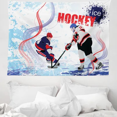 Produktbild von ABAKUHAUS Eishockey Wandteppich, Spieler Skating Rink aus Weiches Mikrofaser Stoff Waschbar ohne Verblassen Digitaldruck, 150 x 110 cm, Mehrfarbig