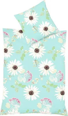 Produktbild von JACK by Fleuresse Seersucker Bettwäsche 2tlg. 135x200cm Margeriten Blätter Gelb Türkis Grün Weiß, Farbe:Türkis