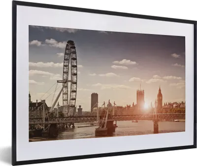 Produktbild von MuchoWow® MuchoWow® Gerahmtes Poster Sonnenuntergang auf dem London Eye in England 60x40 cm - Poster mit zchwarzem Bilderrahmen - Schlafzimmer - Plakat in Rahmen - Drucken