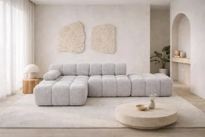 Produktbild von Kaiser Möbel Ecksofa modular mit Hocker, Sofa L-Form, Bouclé-Stoff Abriamo, Hellgrau, Links, Selia