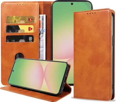 Produktbild von Smartphonica Handytasche passend für Samsung Galaxy A56 Kunstleder mit Magnetverschluss und Kartenhalter Buchhülle mit Klappe - Braun