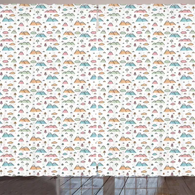 Produktbild von ARANDE skandinavisch Gardine, Gebirgsbaum-Muster mit geometrischen Formen Bunte Landschaftszusammensetzung, 280 x 175 cm, Mehrfarbig