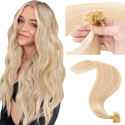 Image de Extensions de cheveux "Echthaar" de 60 cm, couleur #18P613 (blond cendré/blond), kératine, système à clips ("U-Tip"), cheveux Remy, 50 mèches, 50g