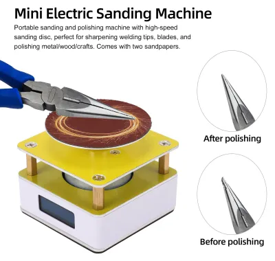 Produktbild von Mini-Elektropolier- und Schleifmaschine – Multifunktionales, tragbares Schleifwerkzeug mit 2 Schleifpapieren, 4 Geschwindigkeitsstufen, 10.000 U/min zum Schärfen von Klingen, Metall und Holz