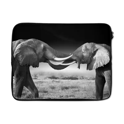 Produktbild von MuchoWow® Laptop Hülle 17 Zoll Laptoptasche Elefant - Tiere - Schwarz und weiß - Porträt - Landschaft - Zipper - Schutzabdeckung