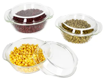 Produktbild von 3tlg Set Brat- & Backform 0,7L 1L 1,5L Deckel Auflaufform rund Gratin Glas