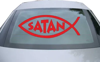 Produktbild von Indigos UG - Aufkleber Heckscheibe & Motorklappe DE2266 - rot - 600x225 mm - Satan Fisch - Auto Scheiben Fenster Heckklappe Tuning Racing JDM - Die cut