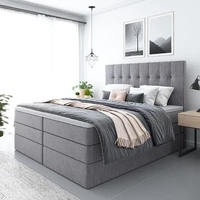 Produktbild von Bett, Boxspringbett MERA PLUS mit 2-Matrazen und VISCO Topper, Doppelbett, Stauraum, Schlafzimmer, Polsterbett, 160x200 cm (Dunkelgrau - Aura 24)