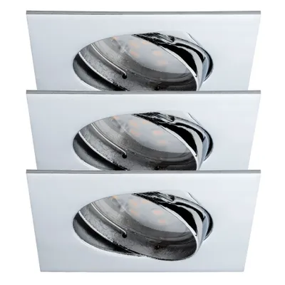 Productafbeelding van Paulmann Premium inbouwspotset Coin, helder, vierkant, kantelbaar, LED, 3x 6,8W, 2700K, 230V, 51mm, chroom