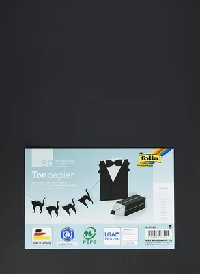 Produktbild von folia Tonpapier DIN A3 130 g/qm schwarz 50 Blatt