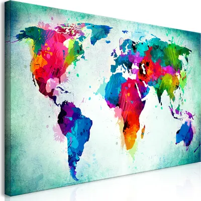 Produktbild von Wandbild Mega XXXL Weltkarte 250x125 cm Einteiliger XXL-Format Kunstdruck zur Selbstmontage Leinwandbilder moderne Bilder DIY Wanddekoration Wohnung Deko bunt k-A-0006-ak-h