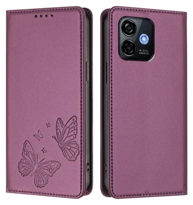 Produktbild von Lederhülle für Ulefone Note 16 Pro, Schmetterling Prägung Leder Brieftasche Schutzhülle mit Ständer Lila