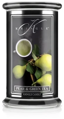 Imagen del producto de Vela perfumada Kringle Candle, aroma Pera y Té Verde, tamaño grande, con dos mechas (624 g)