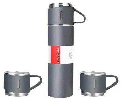 Produktbild von eCa BD24SZ Thermoskanne 500 ml + 3 Tassen in einer Geschenkbox, grau
