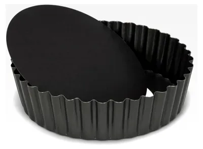 Produktbild von Quicheform mit losem Boden Ø 15,2 cm x 5,6 cm aus Stahl - grau - Tortenform mit Hebeboden - antihaftbeschichtete Quiche Backform für Quiche, Tarte, Pie
