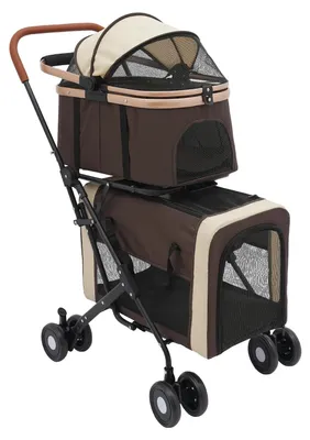 Image de Poussette pour chiens et chats - Chariot pliable pour petits et moyens chiens - Marron