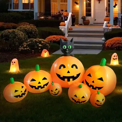 Produktbild von 7pcs Halloween Deko Aufblasbarer Kürbisgeist Inflatable Kürbis mit LED Lichter für Halloween-Partys im Innen- und Außenbereich, Hof, Rasen