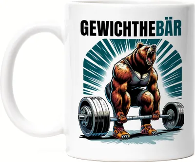 Produktbild von Gewichthebär Bären Tasse Weiß - Geschenkidee für Fitnessjunkies