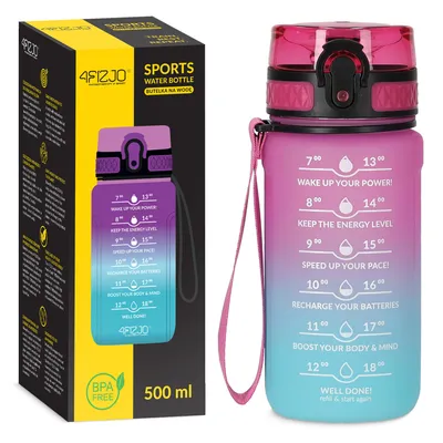 Produktbild von 4FIZJO Trinkflasche Tritan 500 ml, Sport, Fitness, Outdoor, BPA-frei, auslaufsicher, robust, rosa-blau