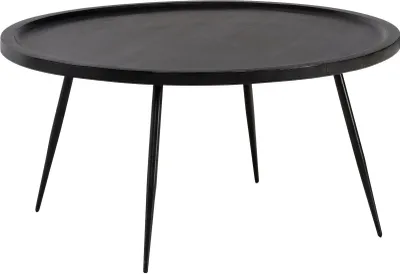 Produktbild von WOHNLING Couchtisch 75x75x38 cm Mango Massivholz Metall Schwarz Sofatisch Rund Wohnzimmertisch mit natürlicher Holzmaserung Kaffeetisch Wohnzimmer