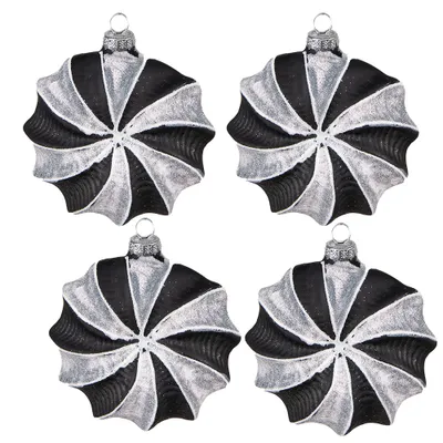Immagine prodotto di Clayre & Eef Set di 4 gingilli natalizi da 10 cm in vetro grigio nero