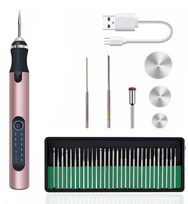 Obrázok produktu pre Elektrická gravírovacia strojček – Na kov – Na drevo – Na sklo – Na plast – S USB nabíjaním – Pre začiatočníkov – Ručné náradie – S ružovým príslušenstvom