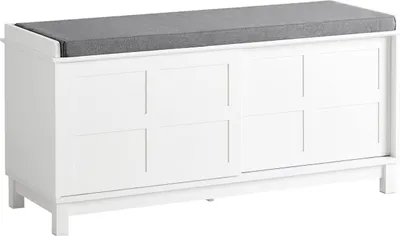Zdjęcie produktu dla SoBuy Ławka do przechowywania z tapicerowanymi poduszkami Szafka na buty Szafka wejściowa Wygodna sofa z 2 przesuwanymi drzwiami 114x40x53cm