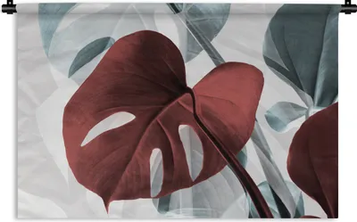 Produktbild von MuchoWow® Wandteppich Wandbehang Monstera - Rot - Pastell - Stilleben 90x60 cm Tapisserie Dekoration Wandtuch - Wandskulpturen - Bildteppich