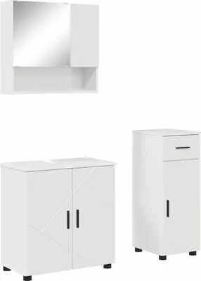 Image de Ensemble de mobilier de salle de bain 3 pcs Blanc brillant