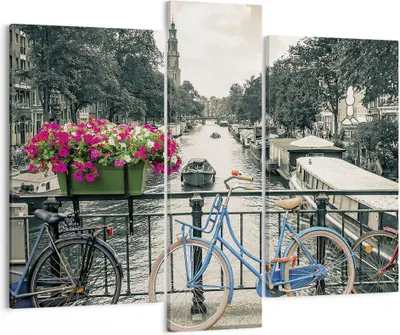 Produktbild von Bild auf Leinwand - Leinwandbild - 3 Teile - Amsterdam Fahrräder Brücke - 95x80cm - Wand Bild - Wanddeko - Wandbilder - Leinwanddruck - Bilder - Wanddekoration - Leinwand bilder - CB95x80-4503