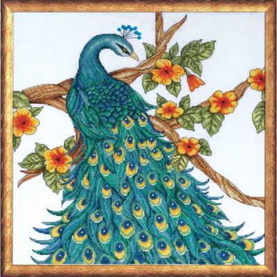Obrázek produktu pro Výšivky křížem vyšívané v sadě "Páv", 36x36cm, počítaný vzor