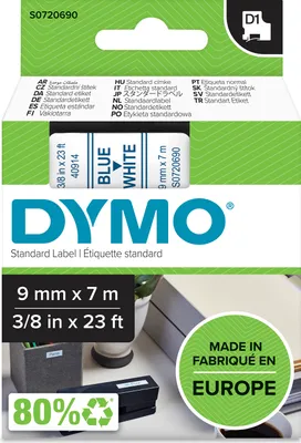 Produktbild von DYMO Original D1-Etikettenband | blau auf weiß | 9 mm x 7 m | selbstklebendes Schriftband | für LabelManager-Beschriftungsgerät