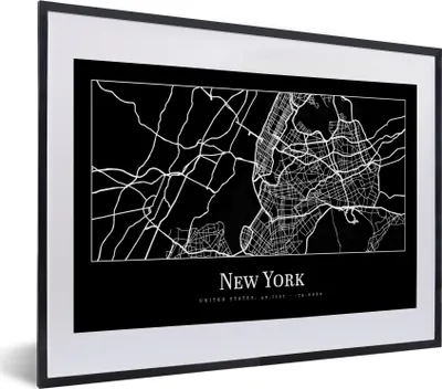 Produktbild von MuchoWow® Gerahmtes Poster Karte - New York - Stadtplan - Karte 40x30 cm - Poster mit Schwarzem Bilderrahmen Wandposter Rahmen Foto Bilder - Bilderrahmen - Poster im Rahmen