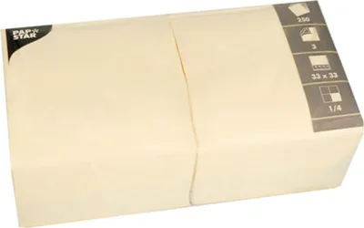 Produktbild von 250 Servietten, 3-lagig 1/4-Falz 33 cm x 33 cm creme