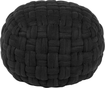 Zdjęcie produktu dla BELIANI Puf czarny welurowy okrągły 45 x 35 cm ręcznie wykonany plecionka podnóżek