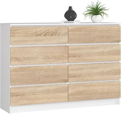Obrázek produktu pro BDW, komoda s 8 zásuvkami, 138x40x99 cm, K140, bílá / dub sonoma