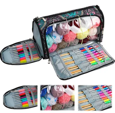Stricktasche Oxford-Stoff 37x21x20 cm mit 4 Fadenösen, schwarz