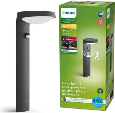 Zdjęcie produktu dla Lampa Solarna Ogrodowa Philips Tyla, Z Czujnikiem Ruchu, Do 250 lm, IP44, Antracytowa, Klasa A