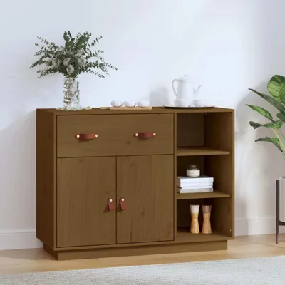 Produktbild von "Rabatt" Mehrzweckschrank/Vitrine/Sideboard - Modernes Design - Honigbraun 98,5x40x75 cm Massivholz Kiefer - Kommoden CC21765