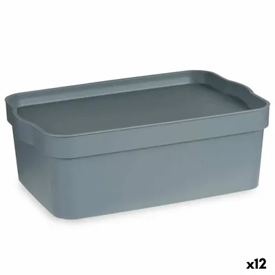 Image de Boîte de rangement avec couvercle Gris Plastique 6 L (21,5 x 11 x 32 cm) (12 pièces)